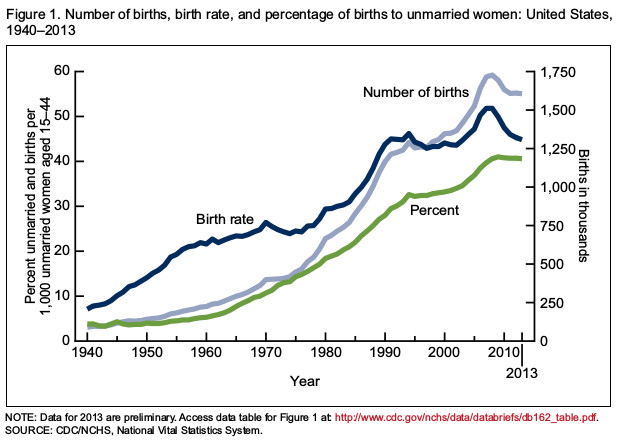 Out of wedlock births have leveled off in the United States since 2009