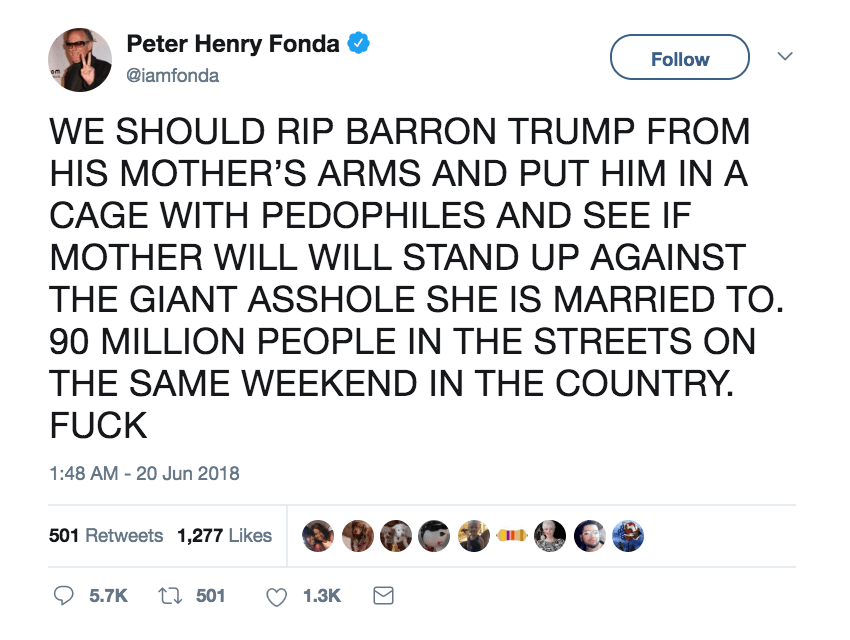 Leftist Actor Peter Fonda Wishes For Barron Trump To Be Caged With Pedophiles